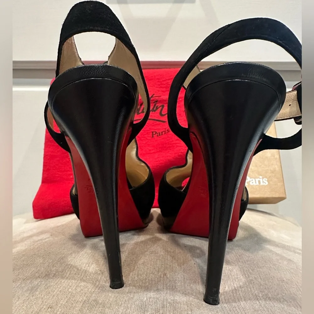 Christian Louboutin Black Suede Platform Heels - Picture 9 of 15